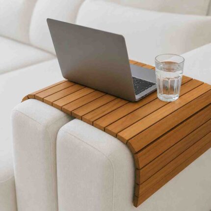 HusNain Wood Foldable Armrest Sofa Tray